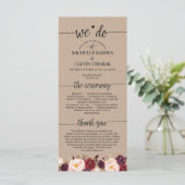 Carte de programme de mariage en calligraphie rust (Debout devant)