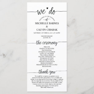 Carte de programme de mariage en calligraphie rust