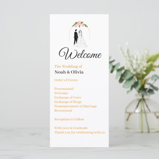 Carte de programme de mariage en écriture moderne (Debout devant)