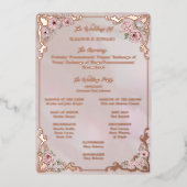 Carte de programme de mariage en feuille d'or rose (Recto)