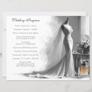 Carte de programme de mariage esquisse romantique