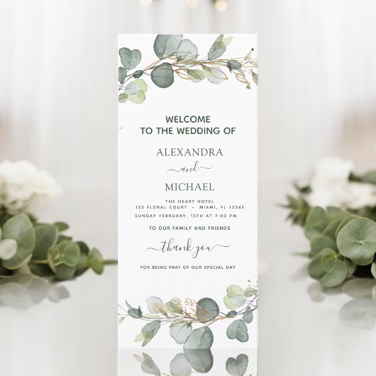 Carte de programme de mariage Eucalyptus Greenery