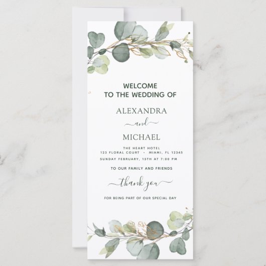 Carte de programme de mariage Eucalyptus Greenery  (Devant)