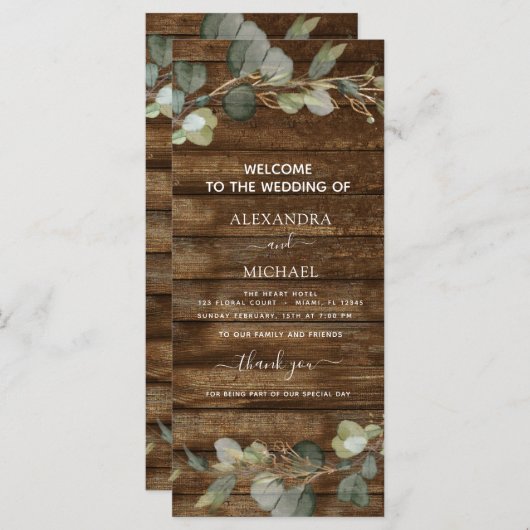 Carte de programme de mariage Eucalyptus Rustic Pa (Devant / Derrière)
