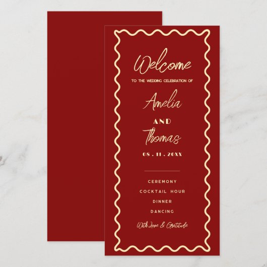 Carte de programme de mariage fantaisiste rétro cl (Devant / Derrière)