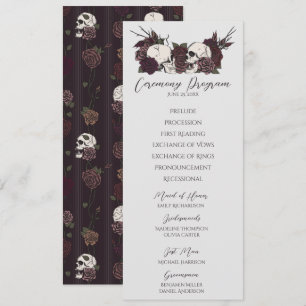 Carte de Programme de Mariage Fleurie Gothique Gri
