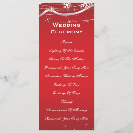 Carte de programme de mariage flocon de neige gris (Dos)