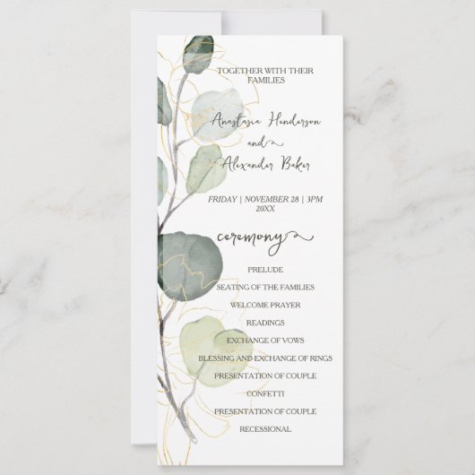 Carte de programme de mariage floral à budget. (Devant)