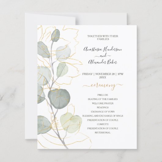 Carte de programme de mariage floral à petit budge (Devant)