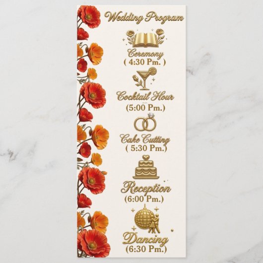 Carte de programme de mariage floral au pavot de C (Devant)
