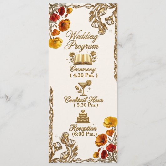 Carte de programme de mariage floral au pavot de C (Devant)