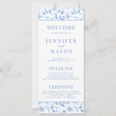 Carte de programme de mariage floral bleu clair (Devant)