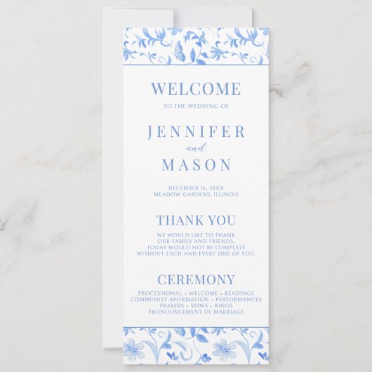 Carte de programme de mariage floral bleu clair (Devant)