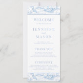 Carte de programme de mariage floral Blue Chinoise (Devant)