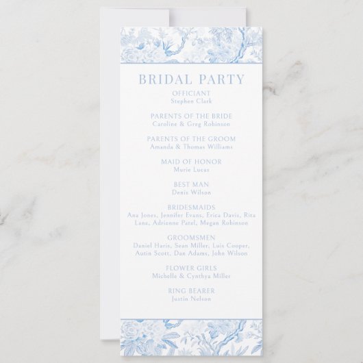 Carte de programme de mariage floral boho (Dos)