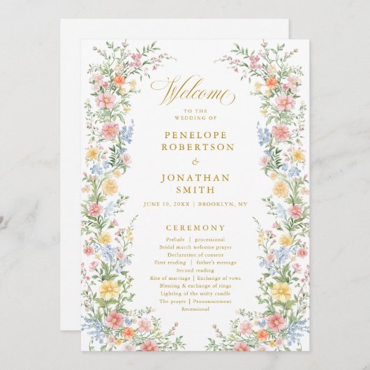 Carte de programme de mariage floral de jardin de (Devant / Derrière)