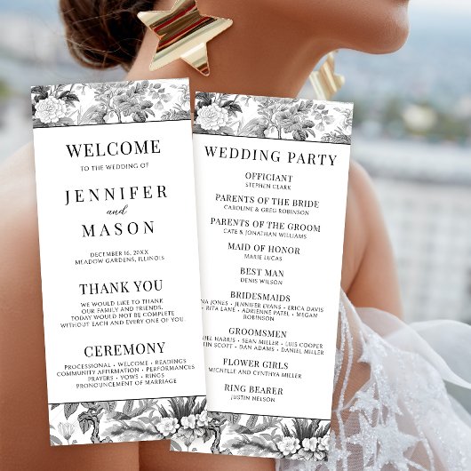 Carte de programme de mariage floral de la chinois