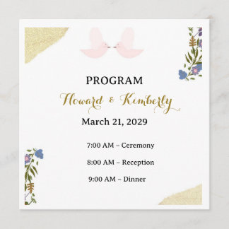 Carte de programme de mariage floral élégant