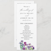 Carte de programme de mariage floral Iris aquarell (Devant / Derrière)