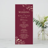 Carte de Programme de Mariage Floral Or Bourgogne (Debout devant)
