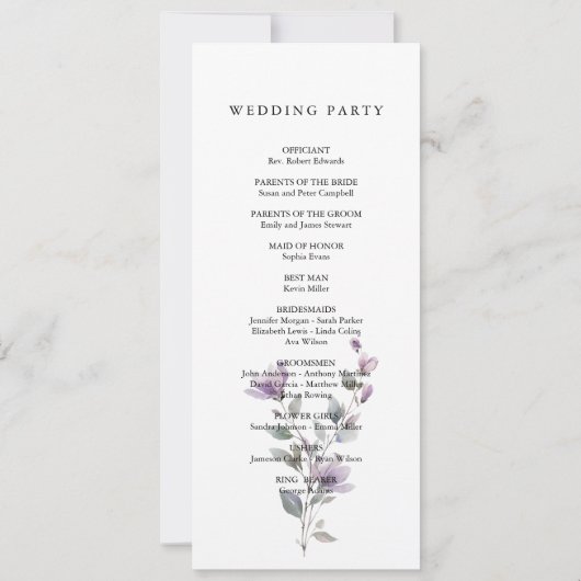 Carte de programme de mariage floral style propre (Dos)