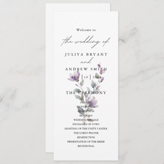 Carte de programme de mariage floral style propre (Devant / Derrière)