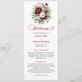 Carte de Programme de Mariage Florale Bordeaux Blu (Devant)