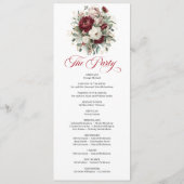 Carte de Programme de Mariage Florale Bordeaux Blu (Dos)