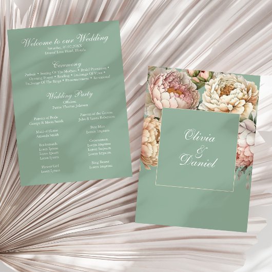 Carte de Programme de Mariage Jardin de Pivoine Ve
