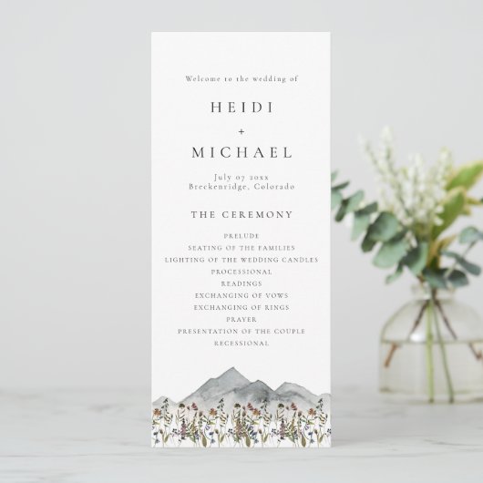 Carte de programme de mariage long HEIDI Boho Wild (Debout devant)