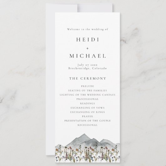 Carte de programme de mariage long HEIDI Boho Wild (Devant)