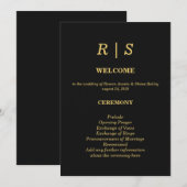 Carte de Programme de Mariage Luxe Noir et Or (Devant / Derrière)