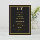 Carte de programme de mariage luxe noir et or mono (Debout devant)