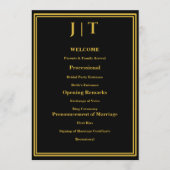 Carte de programme de mariage luxe noir et or mono (Devant)