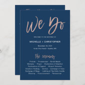 Carte de programme de mariage Marine & Rose Gold G (Devant / Derrière)