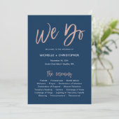 Carte de programme de mariage Marine & Rose Gold G (Debout devant)