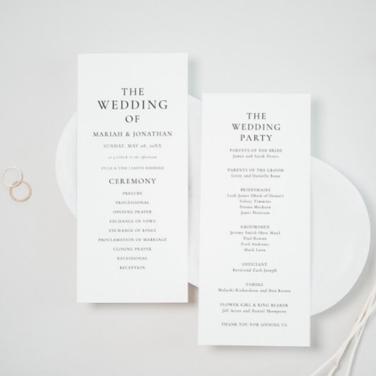 Carte de programme de mariage minimal moderne clas