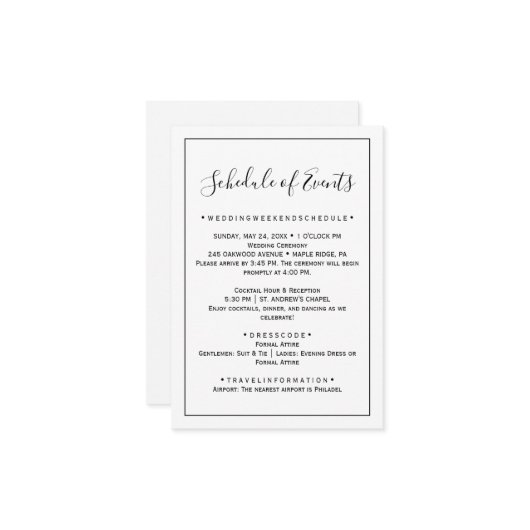 Carte de programme de mariage minimaliste (Devant/Arrière en situation)