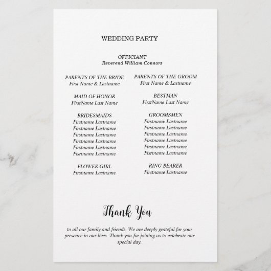 Carte de programme de mariage minimaliste (Dos)