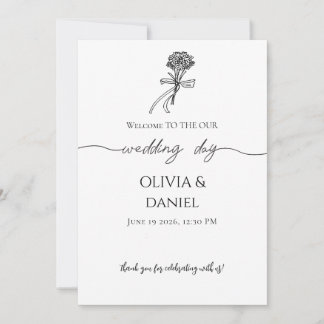 Carte de Programme de Mariage Minimaliste aux Fleu