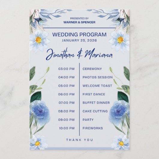 Carte de Programme de Mariage – Modèle de Chronolo (Devant)