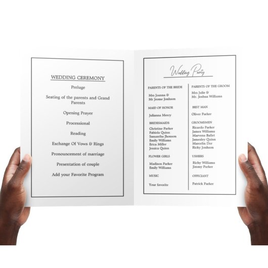 Carte de programme de Mariage Monogramme minimalis