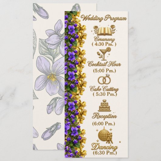 Carte de programme de mariage New Jersey Violet (Devant / Derrière)