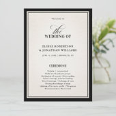 Carte de programme de mariage noir formel moderne (Debout devant)