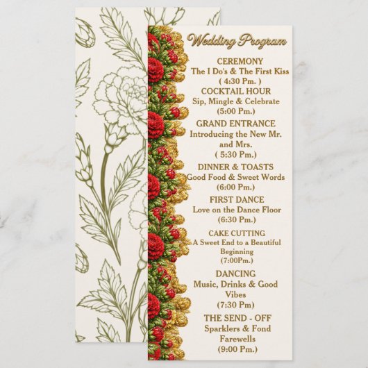 Carte de programme de mariage Ohio Red Carnation (Devant / Derrière)