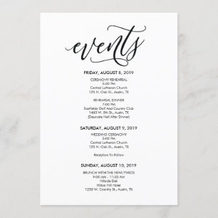 Carte de programme de mariage parfait