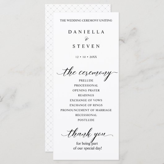 Carte de programme de mariage pour écriture classi (Devant / Derrière)