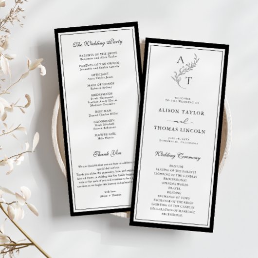 Carte de programme de mariage pour monogramme de f