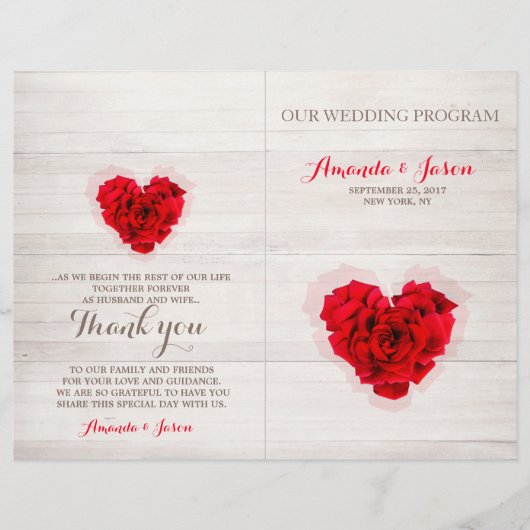 Carte de programme de mariage rouge rose hhn01 (Devant)