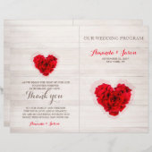 Carte de programme de mariage rouge rose hhn01 (Devant / Derrière)